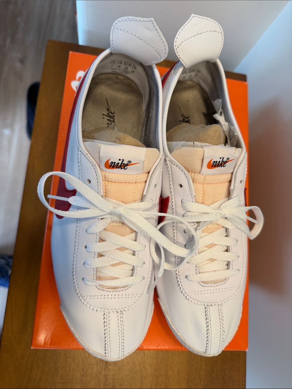 Nike Men’s Cortez ‘72 SP White Sneakers with Red Swoosh and Blue Heel Accent - Picture 5 of 8